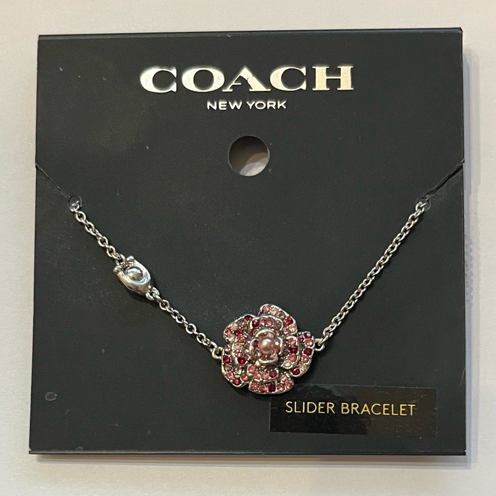 COACH Silver and Pink Flower Slider Bracelet NEW!